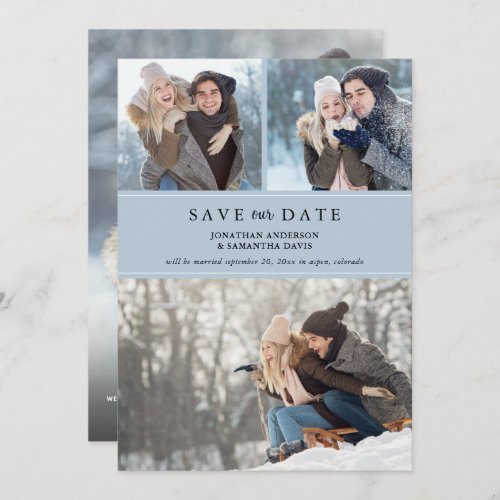 Dusty Blue Stylish Photo Collage Save our Date Save The Date
