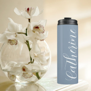 Dusty Blue Stylized Name Wedding Bridesmaid Thermal Tumbler