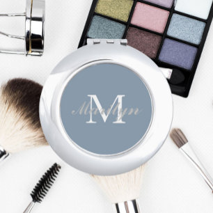 Dusty Blue Stylized Wedding Bridesmaid Monogram Compact Mirror