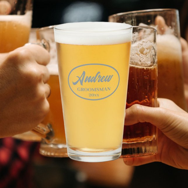 Dusty Blue Stylized Wedding Groomsman Glass (In Situ)