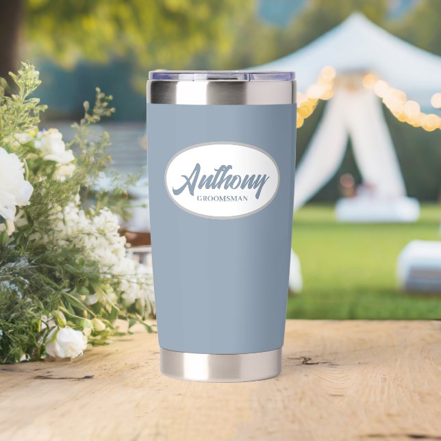 Dusty Blue Stylized Wedding Groomsman Insulated Tumbler (Wedding (Rotated))