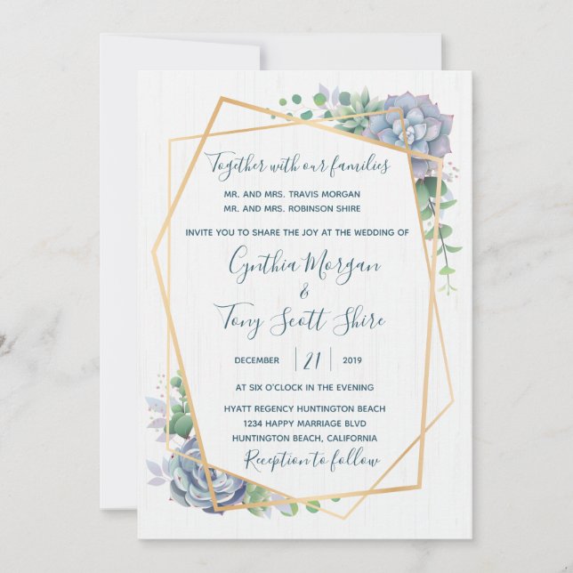 Dusty Blue Succulent Cactus Invitation (Front)