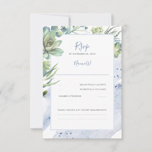 Dusty Blue Succulents Greenery Wedding RSVP