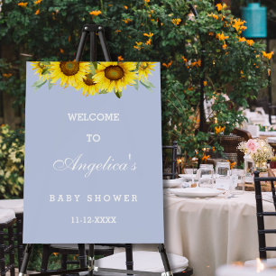 Dusty Blue Sunflower Boho Baby Shower Welcome Foam Board