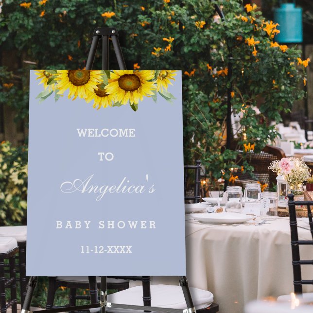 Dusty Blue Sunflower Boho Baby Shower Welcome Foam Board (Creator Uploaded)