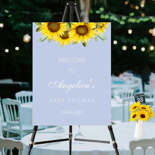 Dusty Blue Sunflower Boho Baby Shower Welcome Foam Board