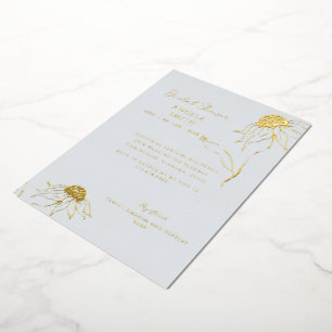 Dusty Blue Sunflower Bridal Shower Gold Foil Invitation