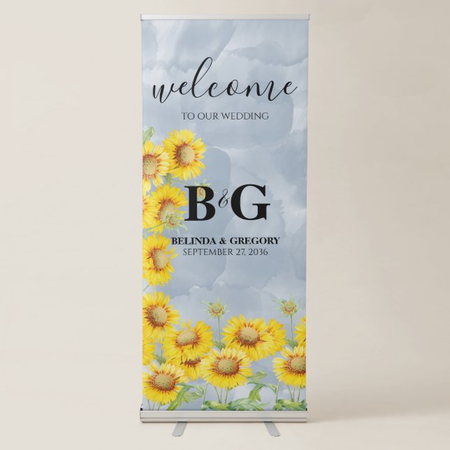 Dusty Blue Sunflowers Wedding Welcome Sign (Front)