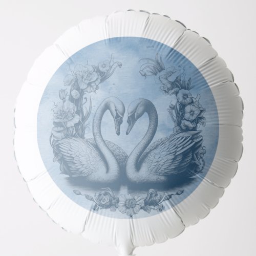 Dusty Blue Swan Lake Love Birds Wedding Balloon