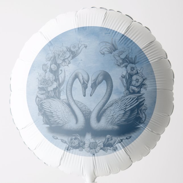 Dusty Blue Swan Lake Wedding Balloon | Love Birds (Front)