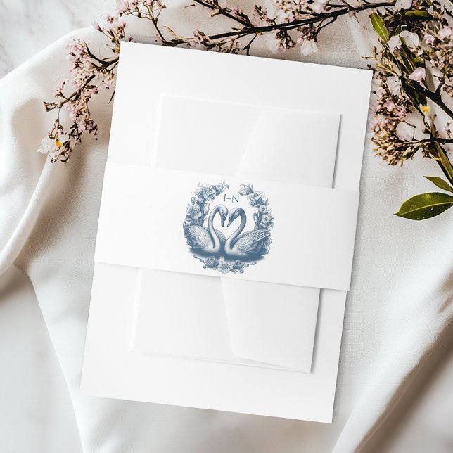 Dusty Blue Swan Wedding Belly Band Monogram Crest (Blue Band)