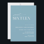 Dusty Blue Sweet Sixteen | Simple 16th Birthday Invitation<br><div class="desc">Elegant and modern 16th birthday party invitations with an off-center design. Airy blue color with a fun "16" pattern on the back. (Reverse side pattern can be removed,  if desired,  by using the design tool.)</div>