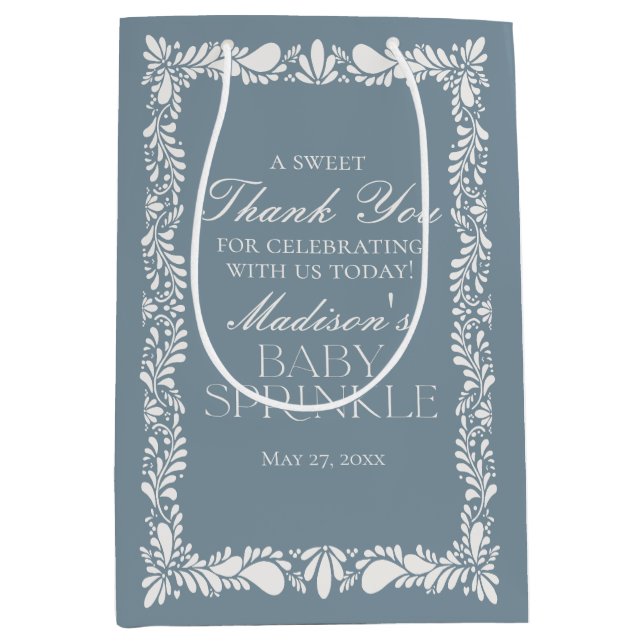 Dusty Blue Talavera Fiesta Baby Sprinkle Favors Medium Gift Bag (Front)