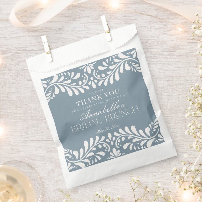 Dusty Blue Talavera Fiesta Bridal Brunch Dessert Favor Bag (Clipped)