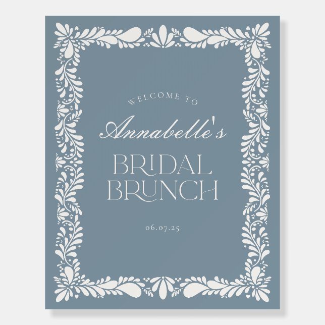 Dusty Blue Talavera Fiesta Bridal Brunch Welcome Foam Board (Front)