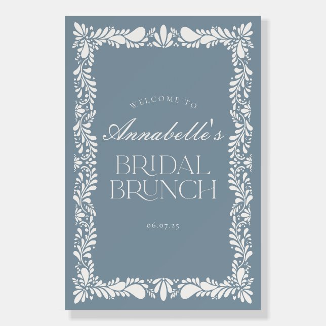 Dusty Blue Talavera Fiesta Bridal Brunch Welcome Foam Board (Front)