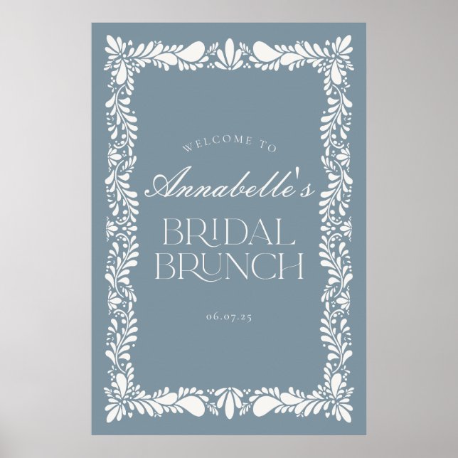 Dusty Blue Talavera Fiesta Bridal Brunch Welcome Poster (Front)