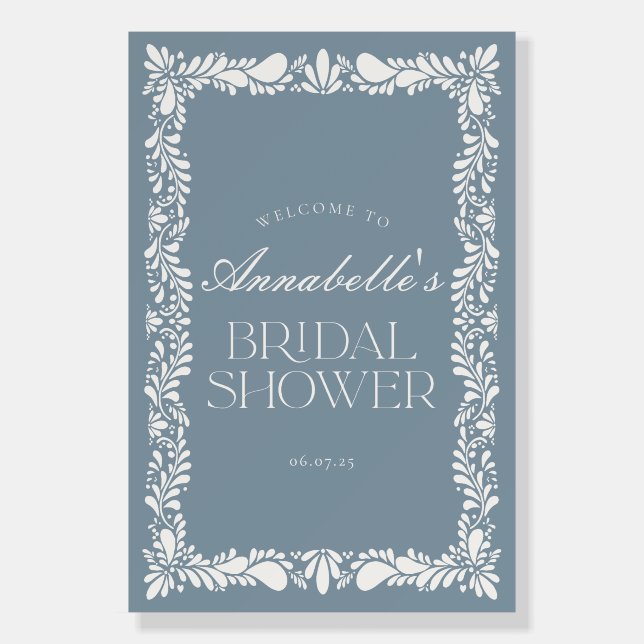 Dusty Blue Talavera Fiesta Bridal Shower Welcome Foam Board (Front)
