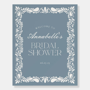 Dusty Blue Talavera Fiesta Bridal Shower Welcome Foam Board