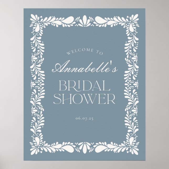Dusty Blue Talavera Fiesta Bridal Shower Welcome Poster (Front)