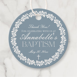 Dusty Blue Talavera Spanish Fiesta Baptism Circle Favor Tags
