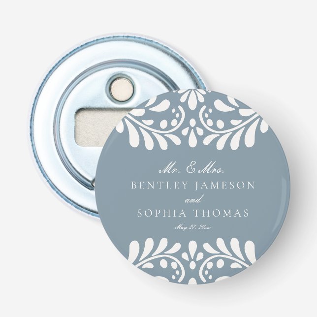 Dusty Blue Talavera Spanish Fiesta Wedding Favors Bottle Opener (Front)