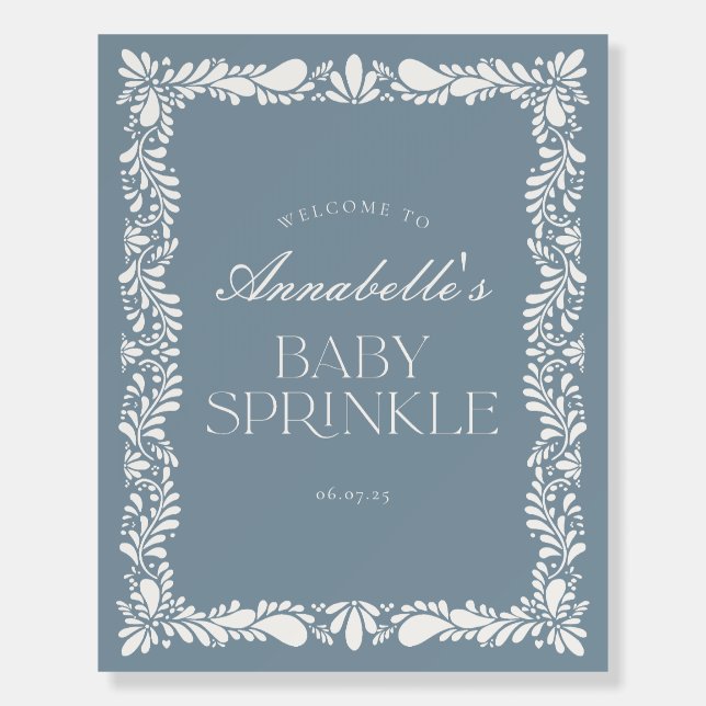 Dusty Blue Talavera Tile Baby Sprinkle Welcome Foam Board (Front)