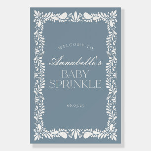 Dusty Blue Talavera Tile Boy Baby Sprinkle Welcome Foam Board