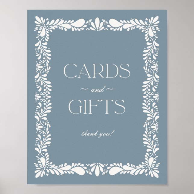 Dusty Blue Talavera Tile Cards and Gifts Sign (Front)