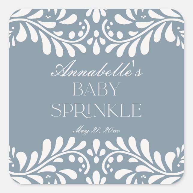 Dusty Blue Talavera Tile Fiesta Baby Sprinkle Square Sticker (Front)