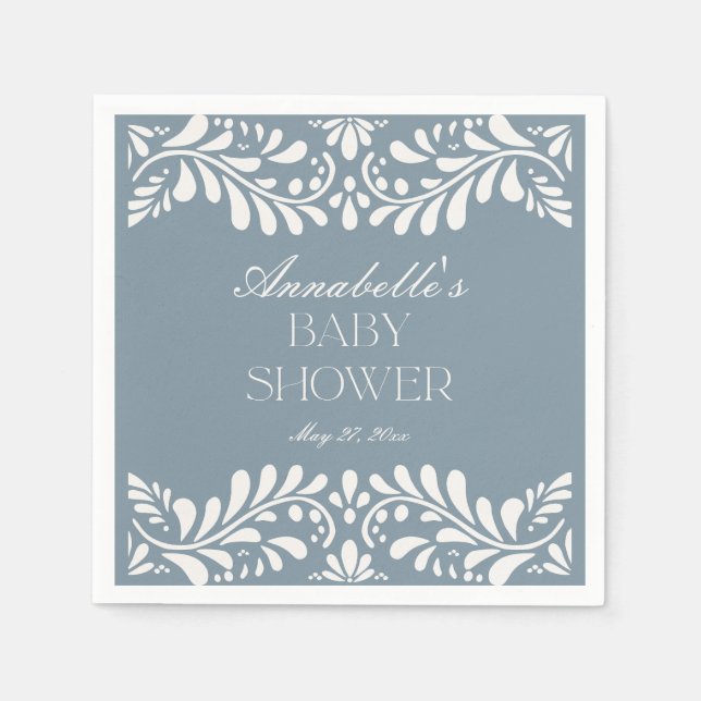 Dusty Blue Talavera Tile Fiesta Boy Baby Shower Napkins (Front)
