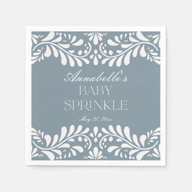 Dusty Blue Talavera Tile Fiesta Boy Baby Sprinkle Napkins (Front)