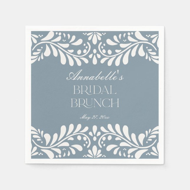 Dusty Blue Talavera Tile Fiesta Bridal Brunch Napkins (Front)