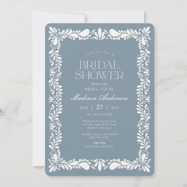 Dusty Blue Talavera Tile Fiesta Bridal Shower Invitation (Front)