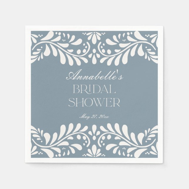 Dusty Blue Talavera Tile Fiesta Bridal Shower Napkins (Front)