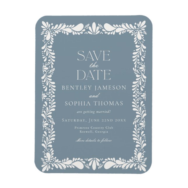 Dusty Blue Talavera Tile Fiesta Save the Date Magnet (Vertical)