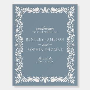 Dusty Blue Talavera Tile Fiesta Wedding Welcome Foam Board