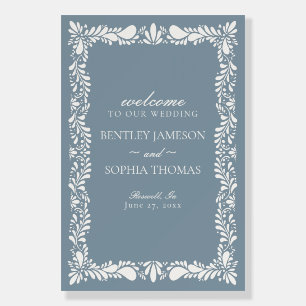 Dusty Blue Talavera Tile Fiesta Wedding Welcome Foam Board