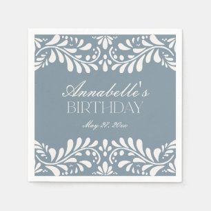 Dusty Blue Talavera Tile Spanish Fiesta Birthday Napkins