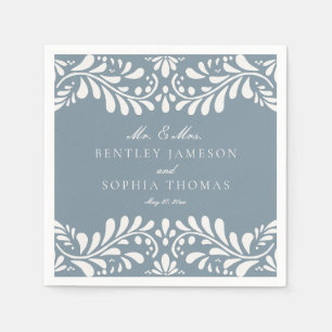 Dusty Blue Talavera Tile Spanish Fiesta Wedding Napkins