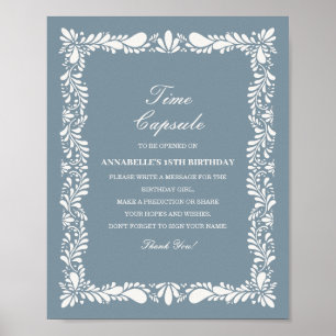 Dusty Blue Talavera Time Capsule Birthday Game Poster