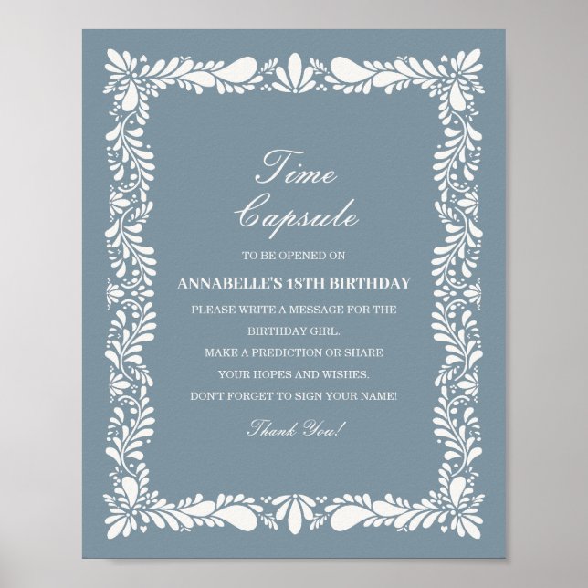 Dusty Blue Talavera Time Capsule Birthday Game Poster (Front)