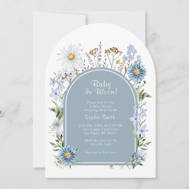 Dusty Blue Tea Party Baby In Bloom Baby Shower  Invitation (Front)