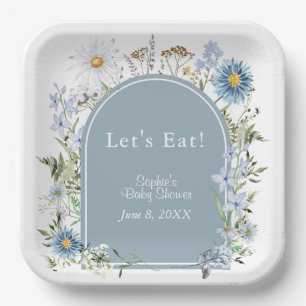Dusty Blue Tea Party Baby In Bloom Baby Shower Paper Plates