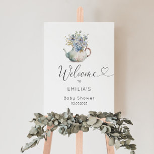 Dusty blue tea party baby shower welcome foam board