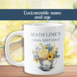 Dusty Blue Teacup Yellow Flowers  Giant Coffee Mug