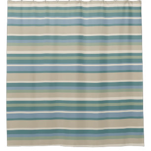 Dusty Blue, Teal and Sage Horizontal Stripe Shower Curtain