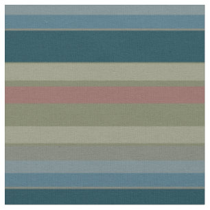 Dusty Blue, Teal, Beige, Coral, Olive Stripes  Fabric