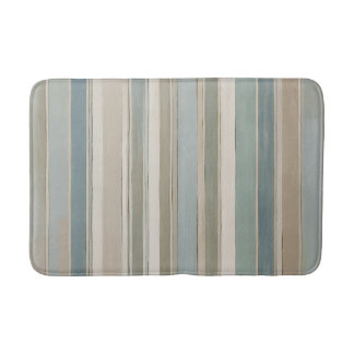 Dusty Blue Teal Sage Beige Stripe Bath Mat