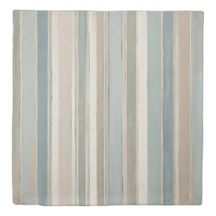Dusty Blue Teal Sage Beige Stripe Duvet Cover